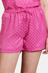 Zivame Checkered Sheen Woven Shorts Set - Pink Yarrow — thumbnail 6